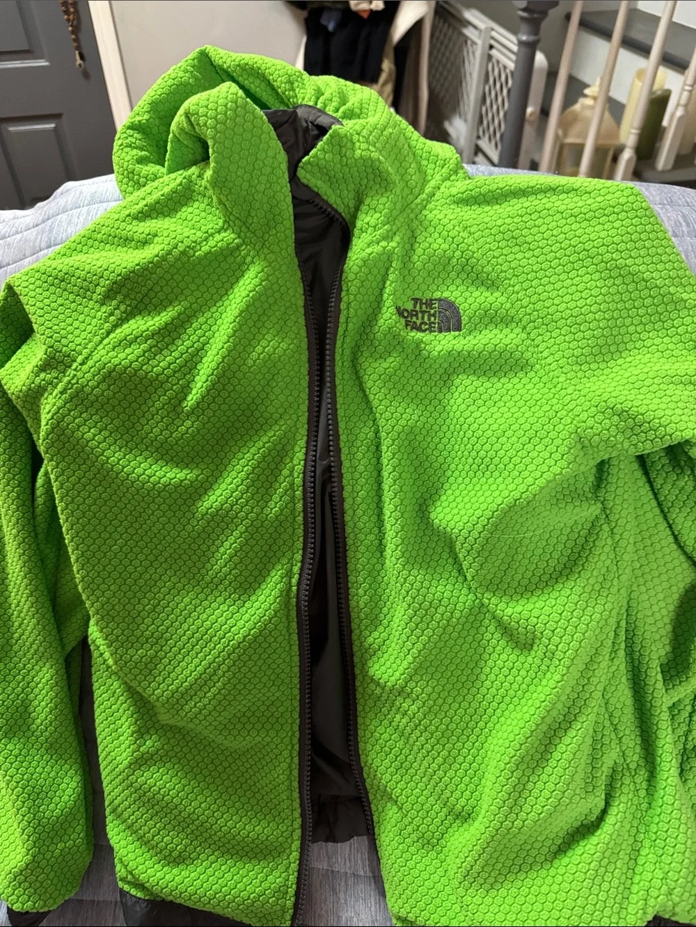 The North Face Kids Black Raincoat with Lime Green Lining